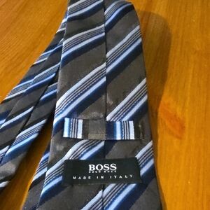 Hugo Boss Blue and Gray Diagonal Striped Tie